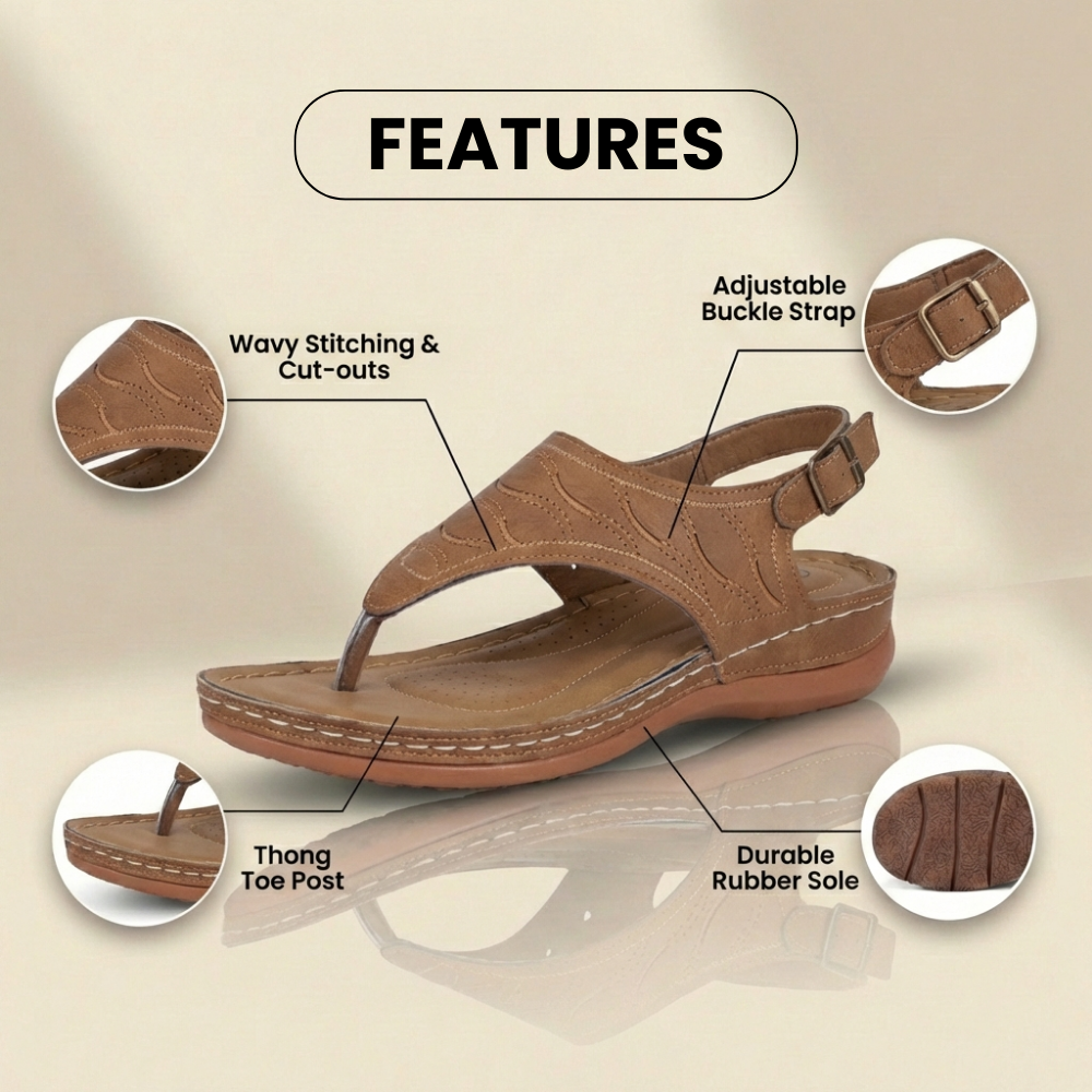 Orthopedic Leather T-Strap Sandals - Quilted Pattern & Contrast Stitching