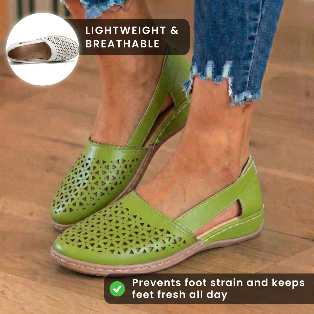 Orthopedic Leather Slip-On Loafers - Geometric Laser-Cut Pattern