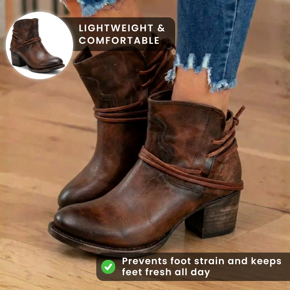 Orthopedic Leather Ankle Boots - Vintage Wrap-Around Lace