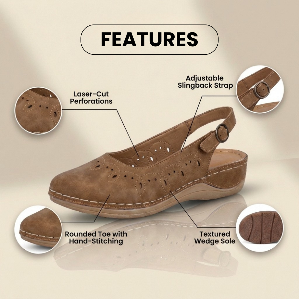 Orthopedic Suede Perforated Slip-On Flats - Scalloped Wave Detail