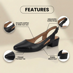 Orthopedic Leather V-Cut Block Heel Pumps - Topstitch Detail