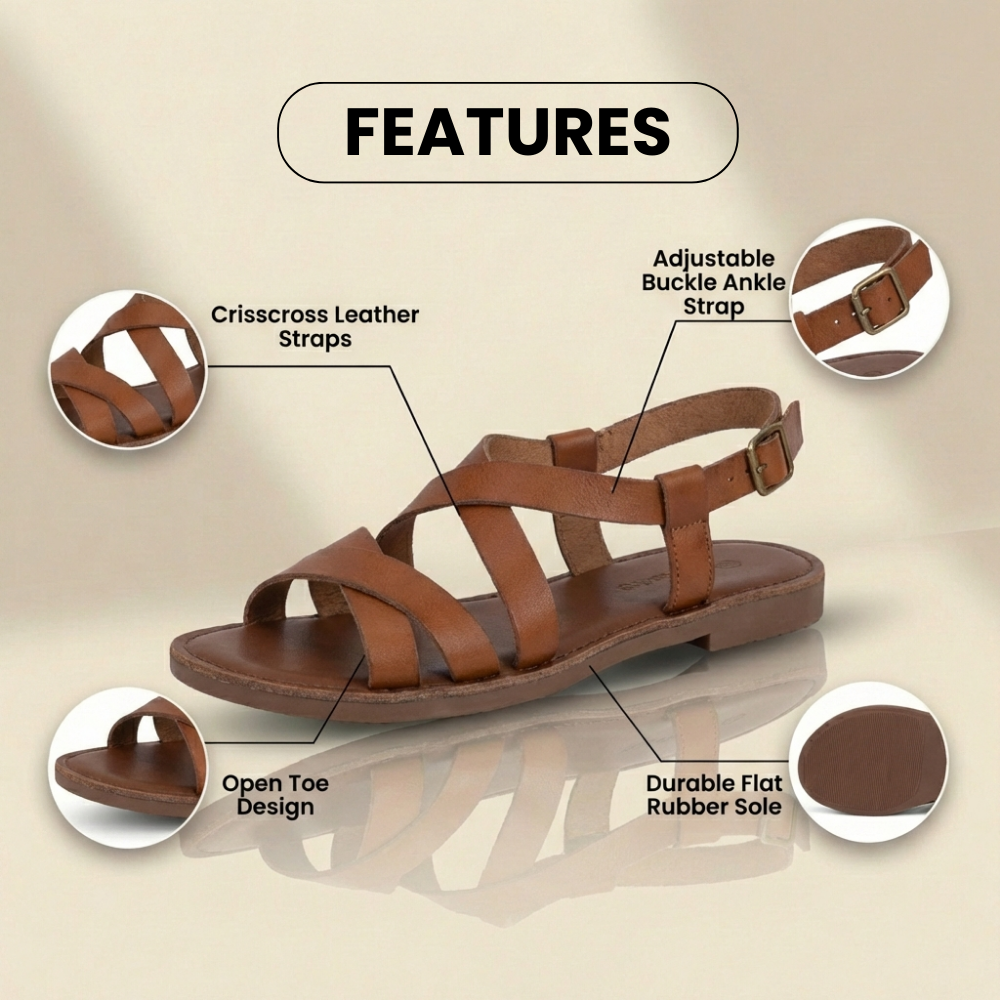 Orthopedic Leather Gladiator Sandals - Cross-Strap Ankle Buckle