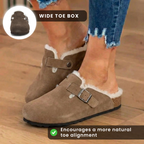 Orthopedic Suede Sherpa-Lined Clogs - Buckle Strap Closure