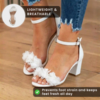 Orthopedic Block Heel Sandals - Floral Appliqué & Ankle Strap