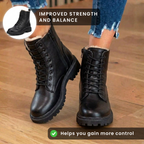 Orthopedic Leather Combat Boots - Sherpa-Lined Lace-Up Design