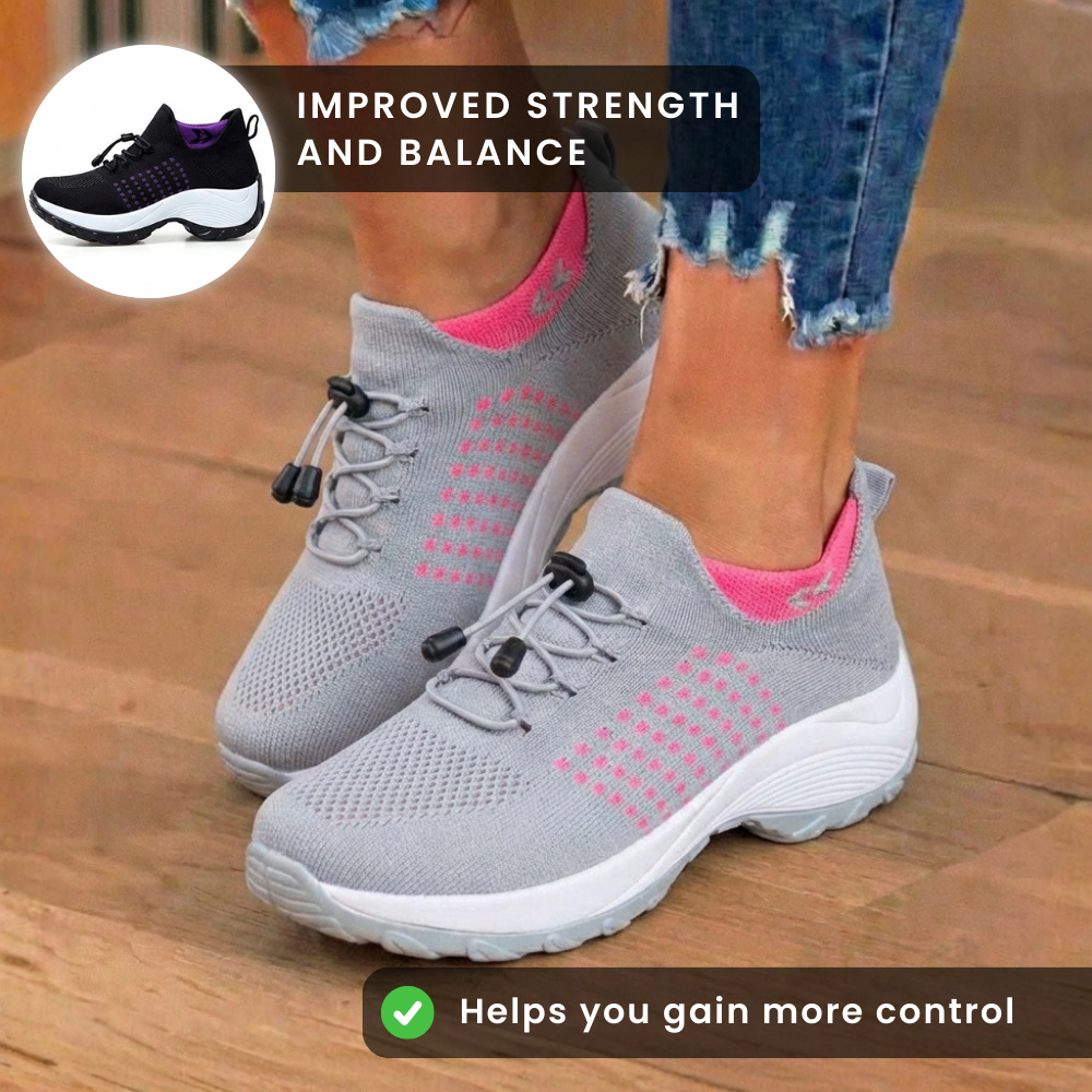 Orthopedic Knit High-Top Sneakers - Quick-Lace System & Rocker Sole