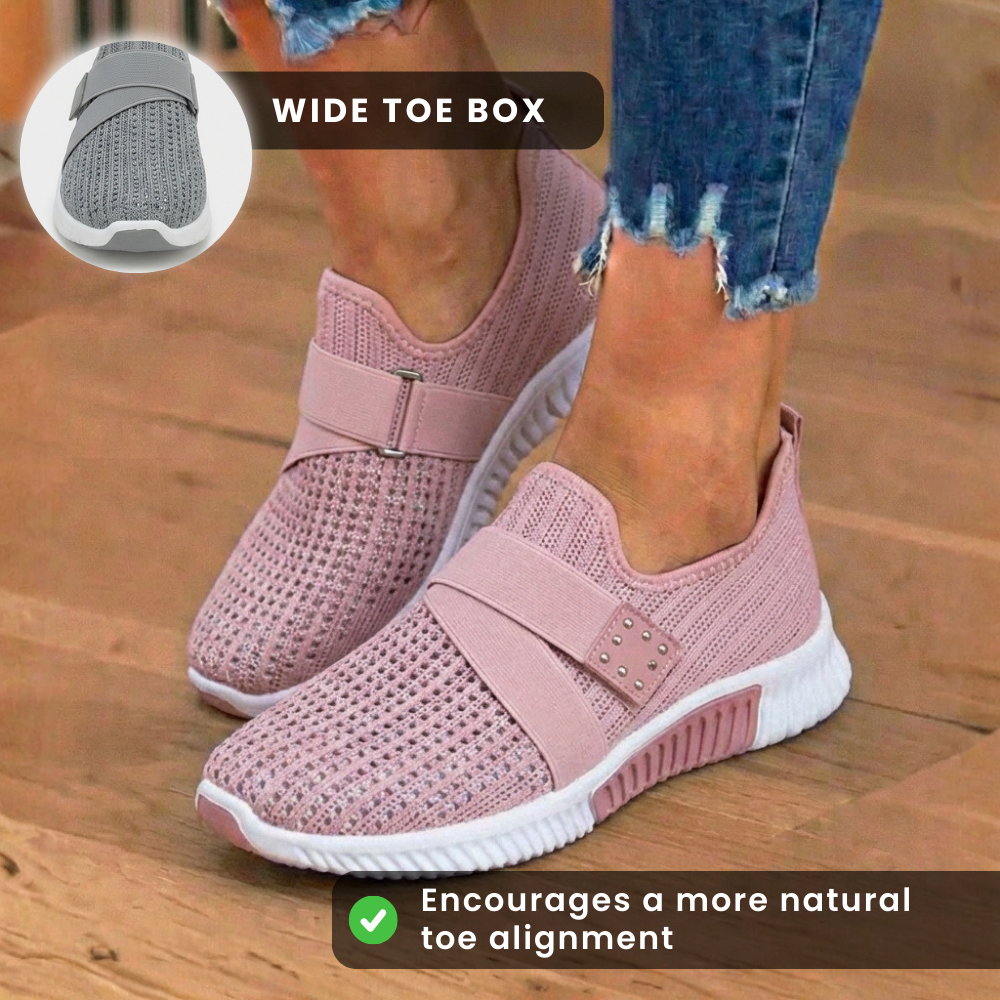 Orthopedic Knit Slip-On Sneakers - Rhinestone Embellished & Adjustable Strap*