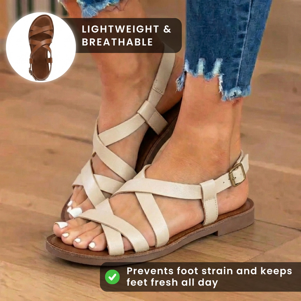 Orthopedic Leather Gladiator Sandals - Cross-Strap Ankle Buckle