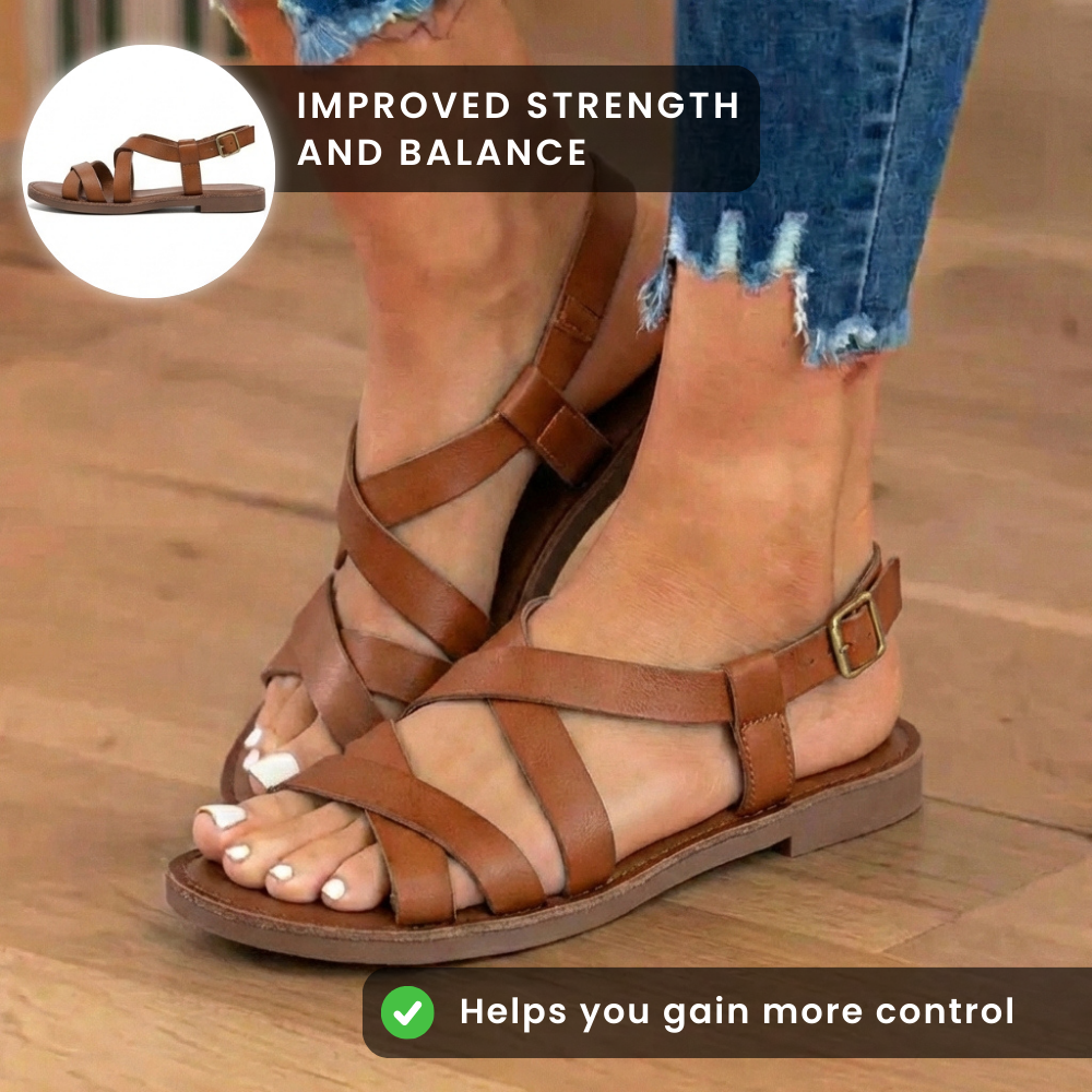 Orthopedic Leather Gladiator Sandals - Cross-Strap Ankle Buckle