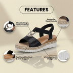 Orthopedic Textured Espadrille Platform Sandals - Triple Ring Hardware Detail