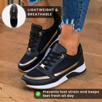 Orthopedic Leather Athletic Sneakers - Metallic Stripe Accent & Perforated Detailing*