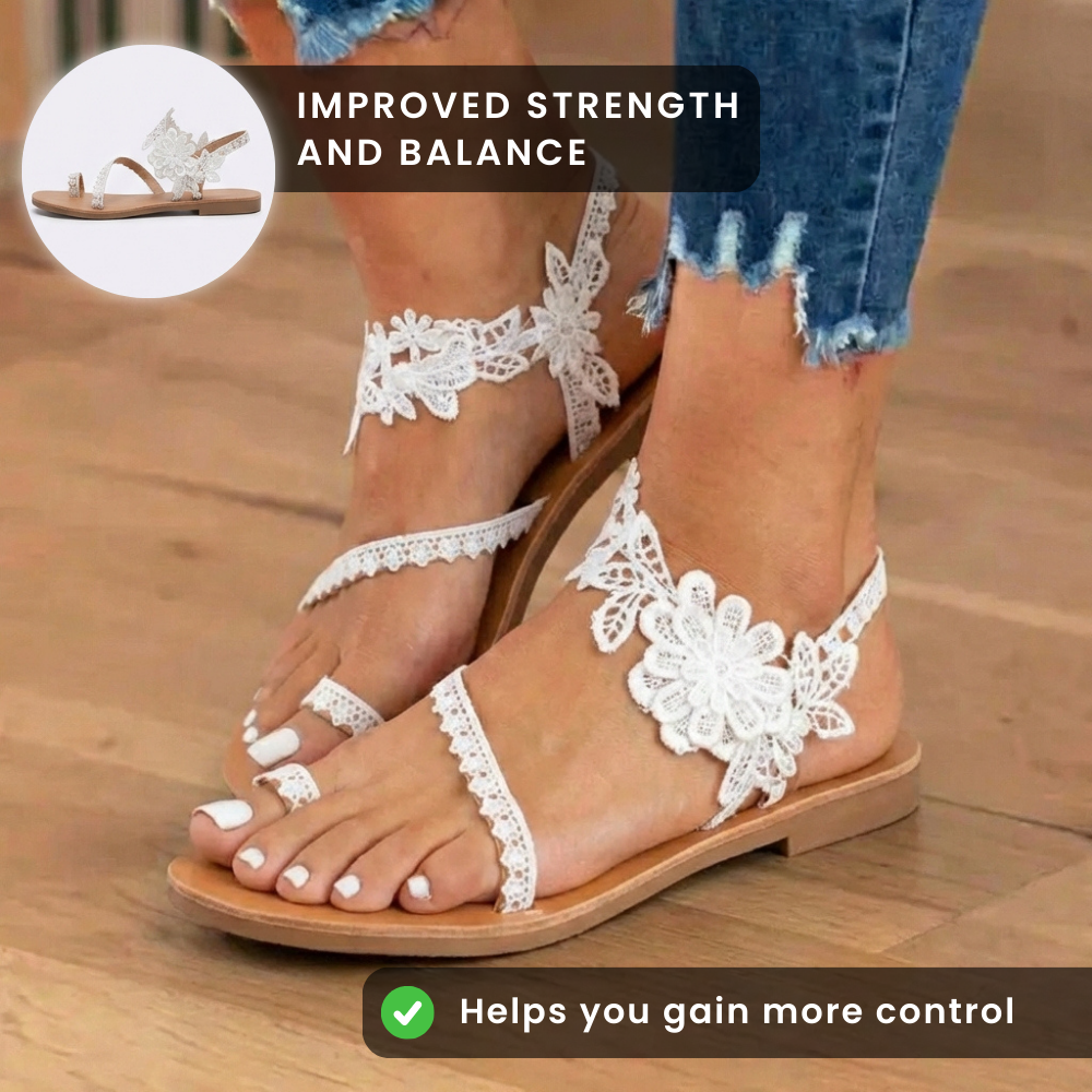 Orthopedic Leather Toe-Ring Sandals - Lace Appliqué Detail