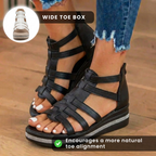 Orthopedic Leather Gladiator Platform Sandals - Crystal Rhinestone Trim
