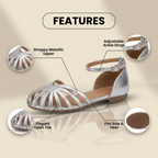 Orthopedic Metallic Strappy Sandals - Crisscross Low Block Heel