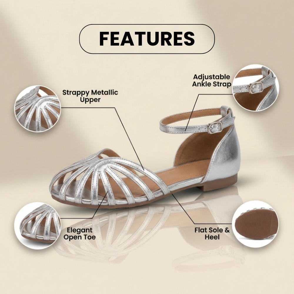 Orthopedic Metallic Strappy Sandals - Crisscross Low Block Heel