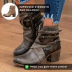 Orthopedic Leather Multi-Strap Ankle Boots - Side Zip Buckle