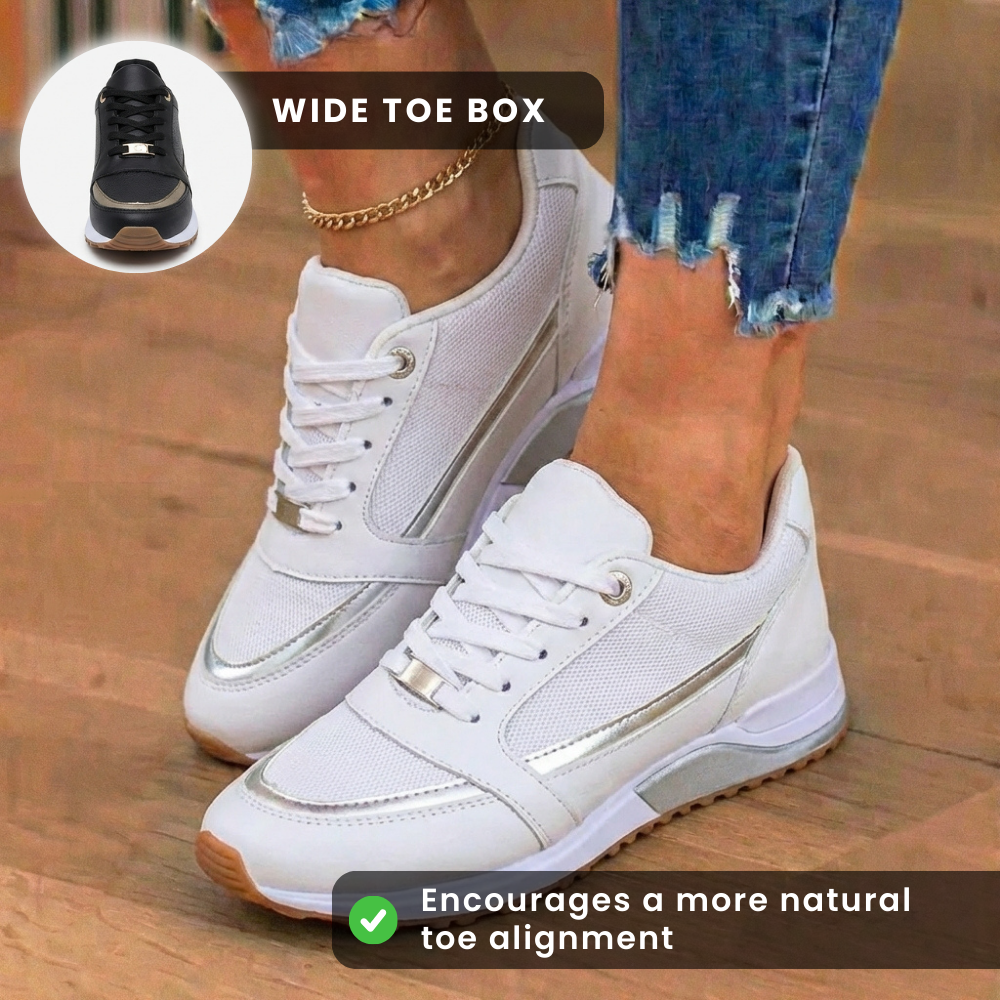 Orthopedic Leather Athletic Sneakers - Metallic Stripe Accent & Perforated Detailing*