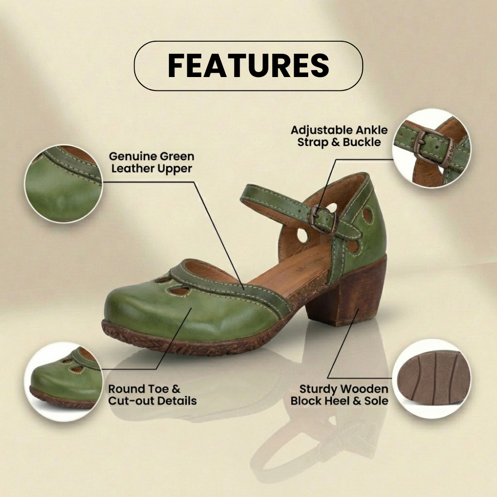 Orthopedic Leather Color-Block Mary Janes - Cutout Pattern & Dual-Buckle