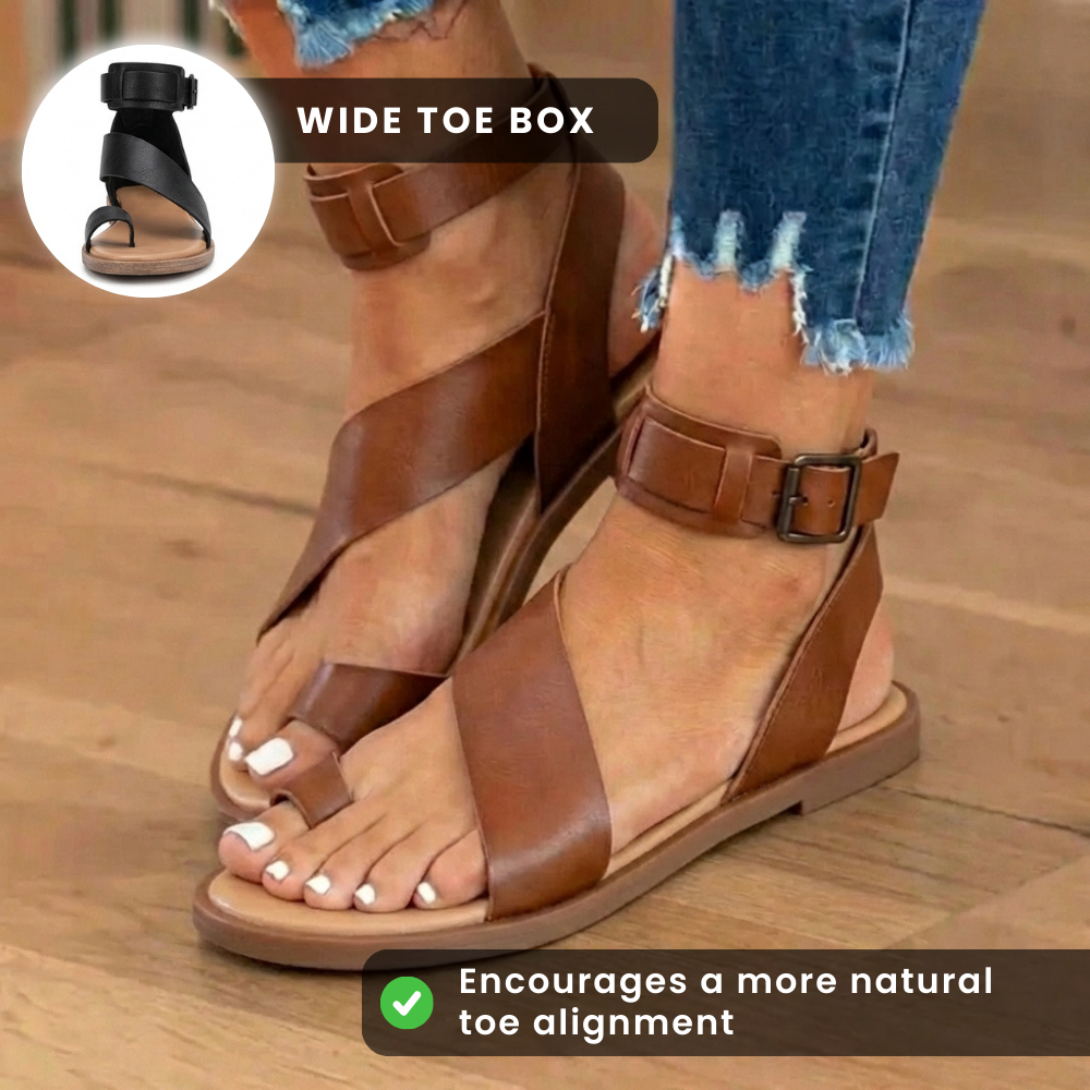 Orthopedic Suede Ankle-Wrap Gladiator Sandals - Wide Buckle Strap