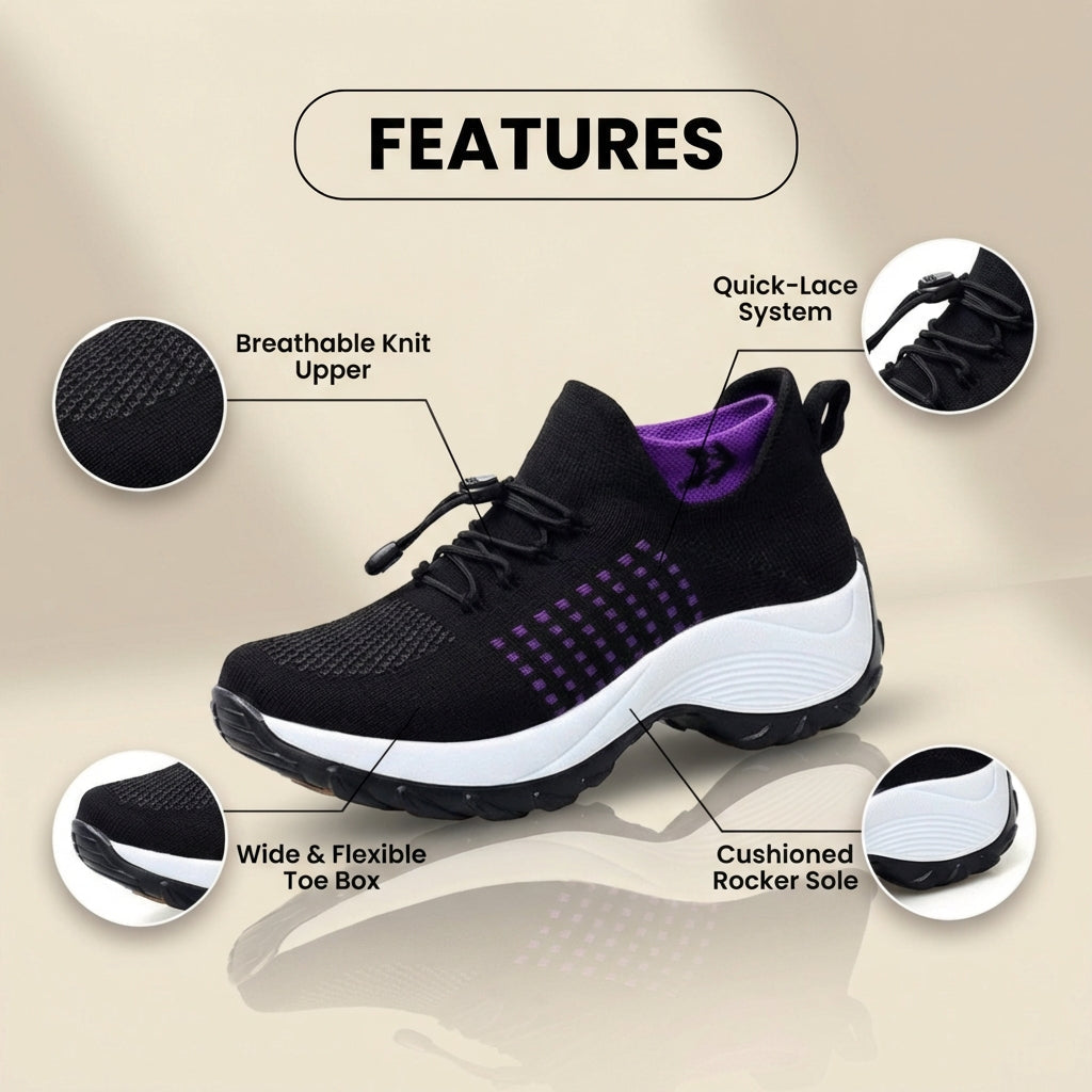 Orthopedic Knit High-Top Sneakers - Quick-Lace System & Rocker Sole