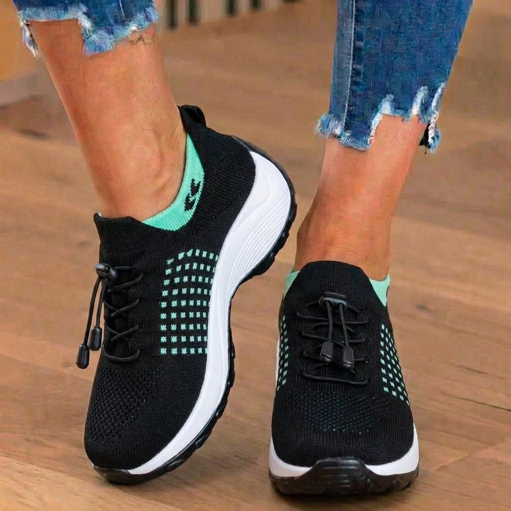 Orthopedic Knit High-Top Sneakers - Quick-Lace System & Rocker Sole