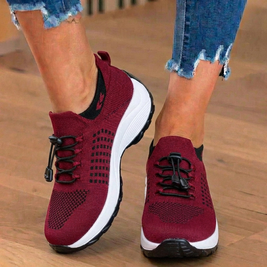 Orthopedic Knit High-Top Sneakers - Quick-Lace System & Rocker Sole
