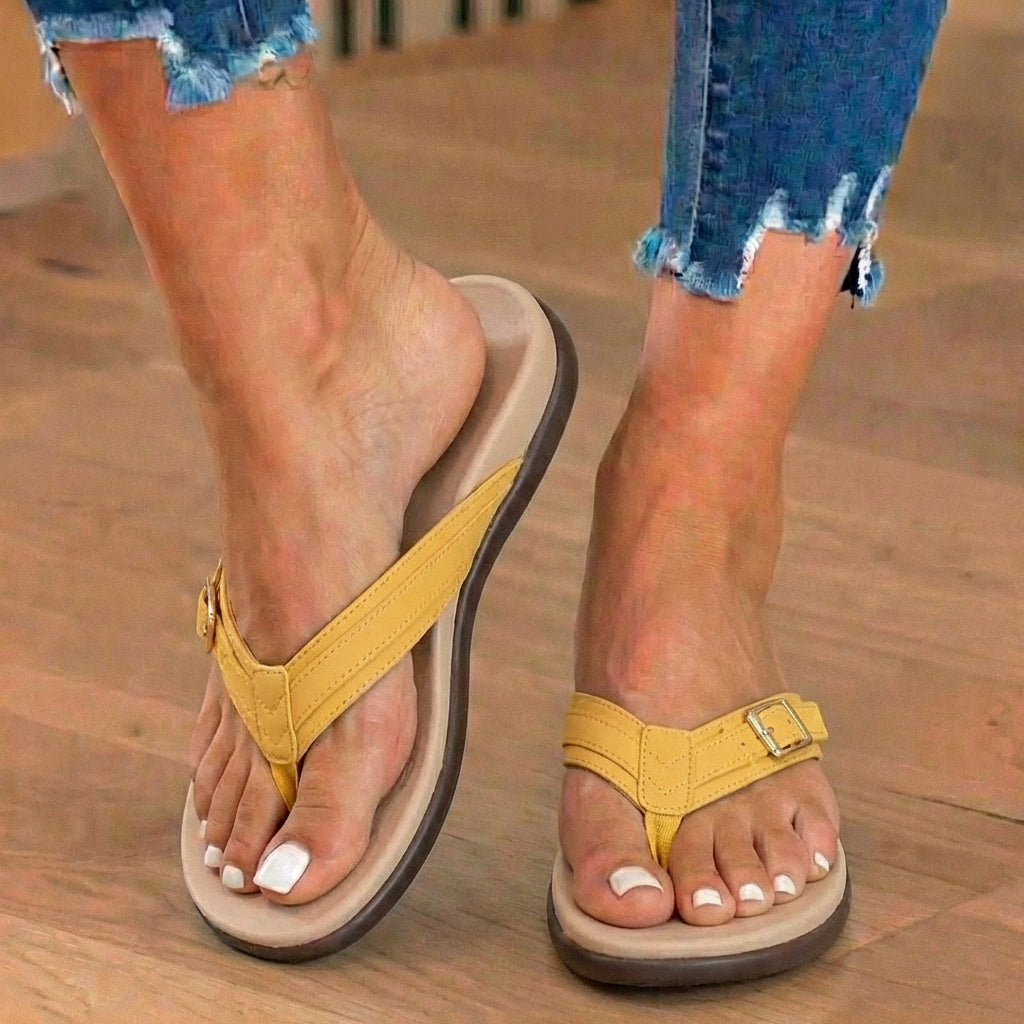 Orthopedic Fabric Thong Sandals - Buckle Detail & Contoured Footbed