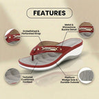 Orthopedic Embellished Wedge Thong Sandals - Rhinestone & Metal Hardware