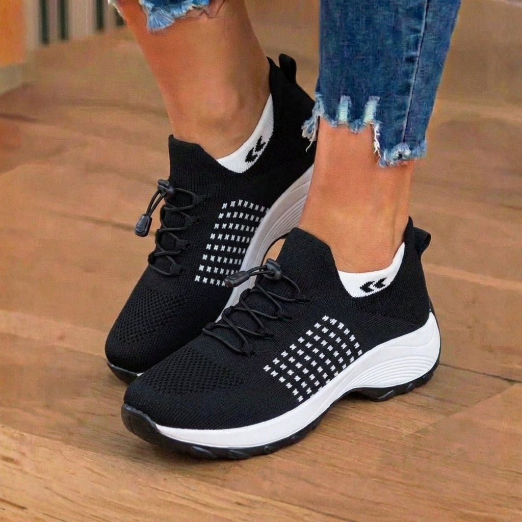 Orthopedic Knit High-Top Sneakers - Quick-Lace System & Rocker Sole