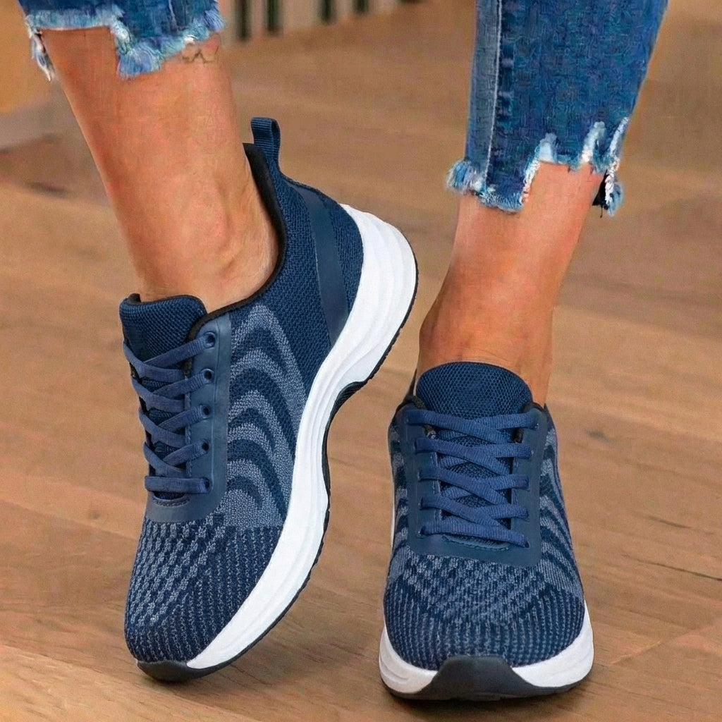 Orthopedic Knit Athletic Sneakers - Wave Pattern & Cushioned Sole