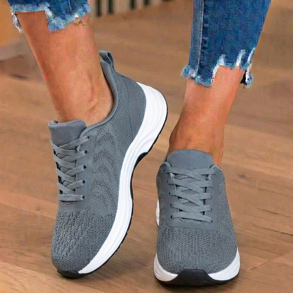 Orthopedic Knit Athletic Sneakers - Wave Pattern & Cushioned Sole