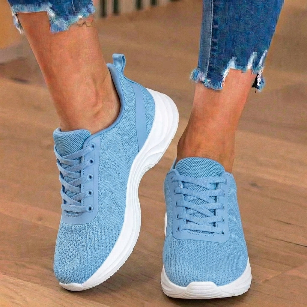 Orthopedic Knit Athletic Sneakers - Wave Pattern & Cushioned Sole