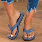 Orthopedic Fabric Thong Sandals - Buckle Detail & Contoured Footbed