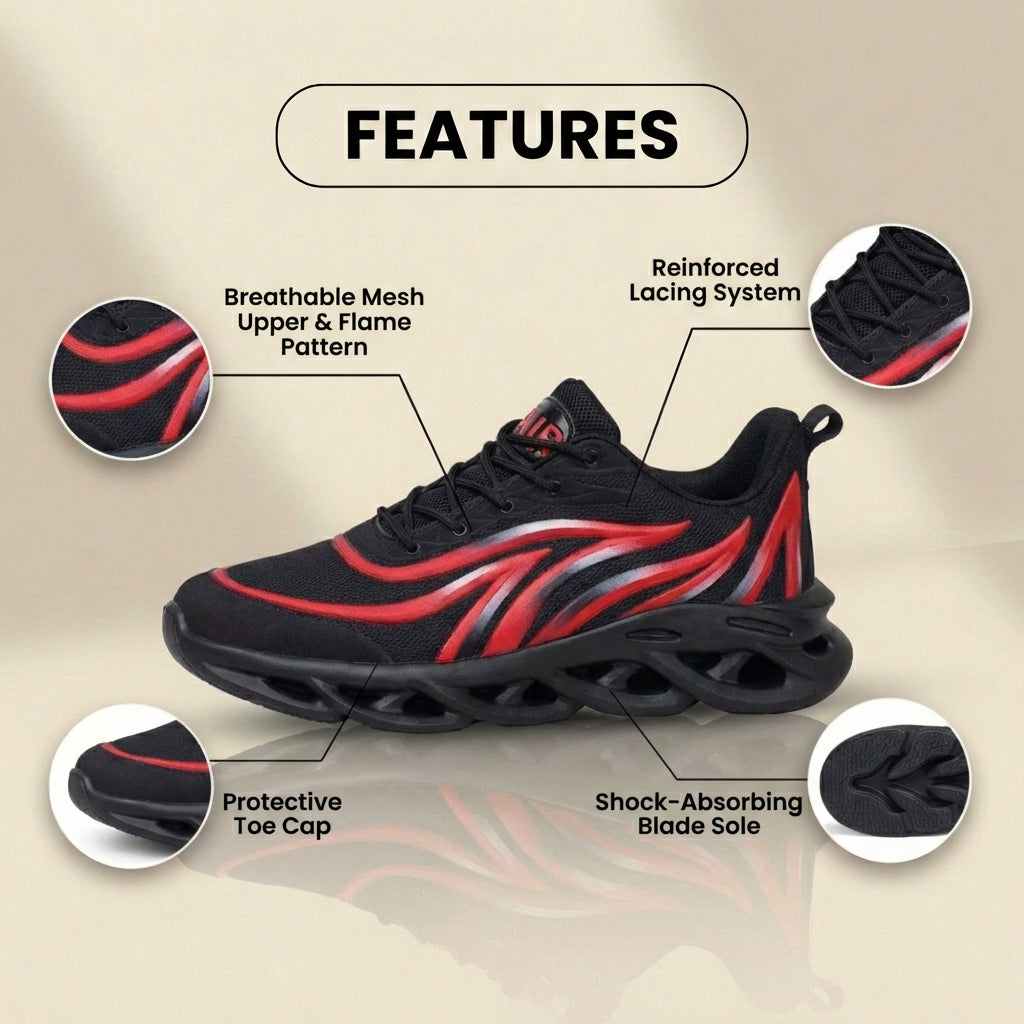 Orthopedic Mesh Athletic Sneakers - Flame Pattern & Blade Sole