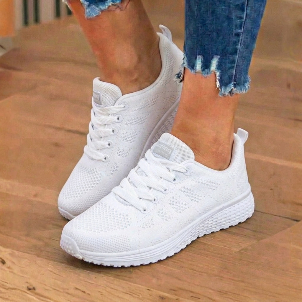 Orthopedic Mesh Running Sneakers - Breathable Knit Pattern & Contrast Trim