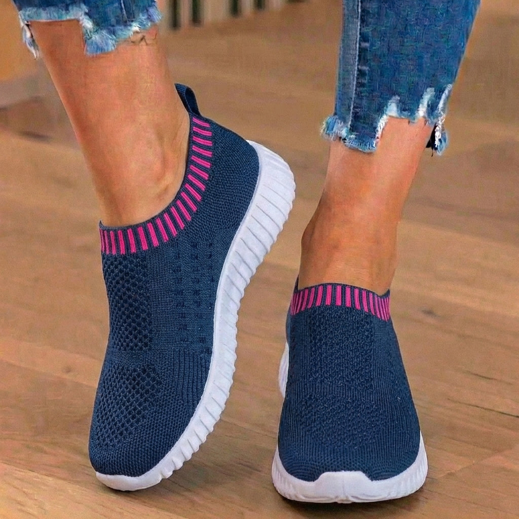 Orthopedic Knit Slip-On Sneakers - Ribbed Collar Design & Breathable Mesh Upper