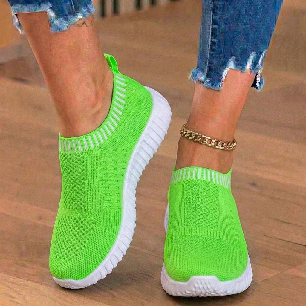 Orthopedic Knit Slip-On Sneakers - Ribbed Collar Design & Breathable Mesh Upper
