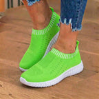 Orthopedic Knit Slip-On Sneakers - Ribbed Collar Design & Breathable Mesh Upper