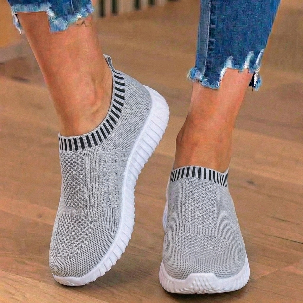 Orthopedic Knit Slip-On Sneakers - Ribbed Collar Design & Breathable Mesh Upper