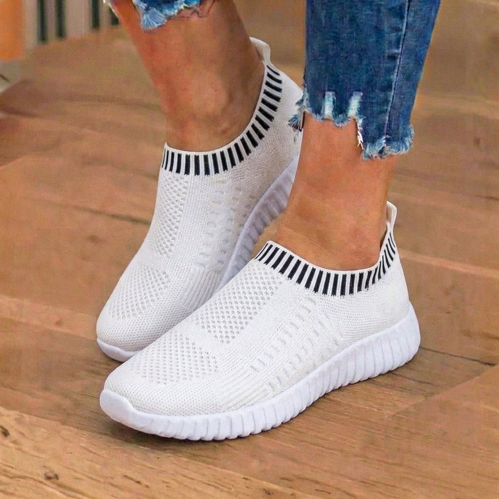Orthopedic Knit Slip-On Sneakers - Ribbed Collar Design & Breathable Mesh Upper