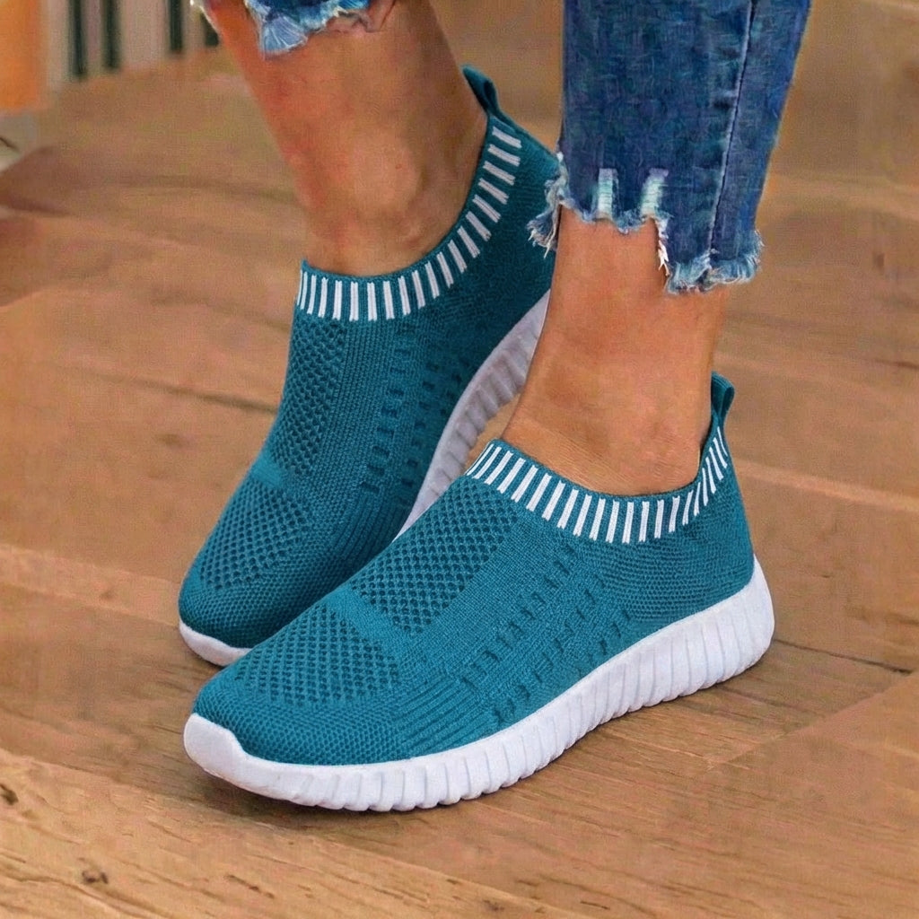 Orthopedic Knit Slip-On Sneakers - Ribbed Collar Design & Breathable Mesh Upper