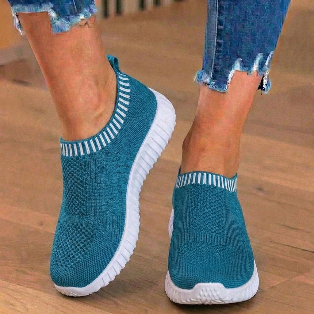 Orthopedic Knit Slip-On Sneakers - Ribbed Collar Design & Breathable Mesh Upper