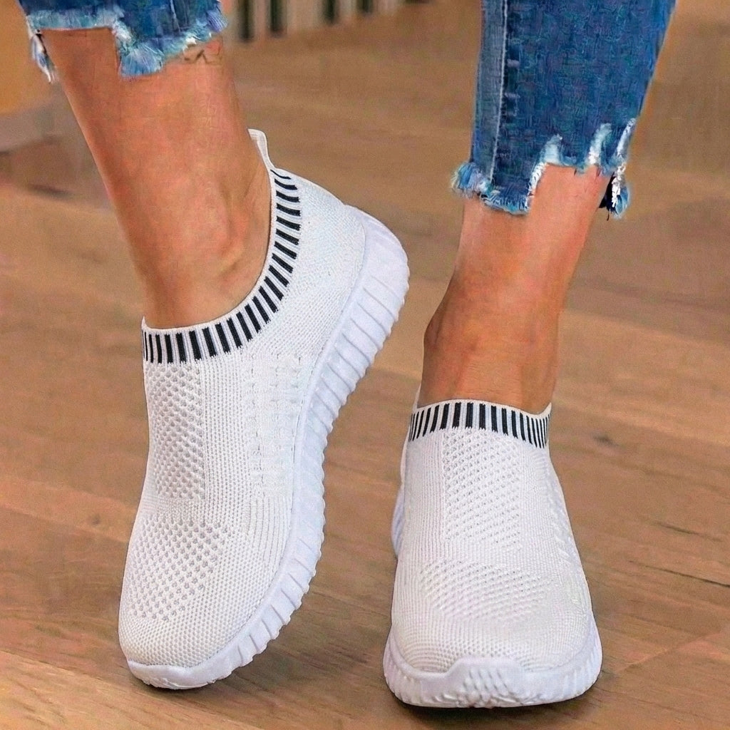 Orthopedic Knit Slip-On Sneakers - Ribbed Collar Design & Breathable Mesh Upper