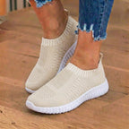 Orthopedic Knit Slip-On Sneakers - Ribbed Collar Design & Breathable Mesh Upper