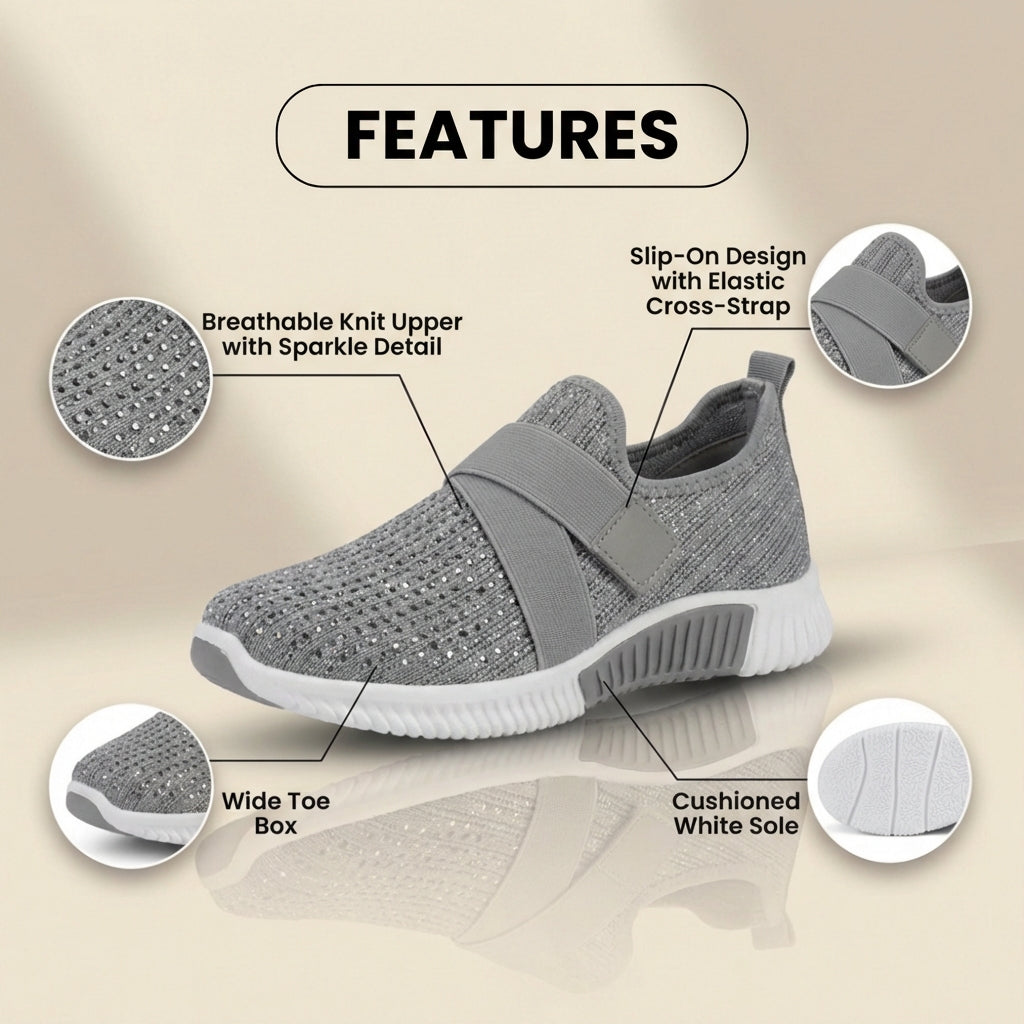 Orthopedic Knit Slip-On Sneakers - Rhinestone Embellished & Adjustable Strap*