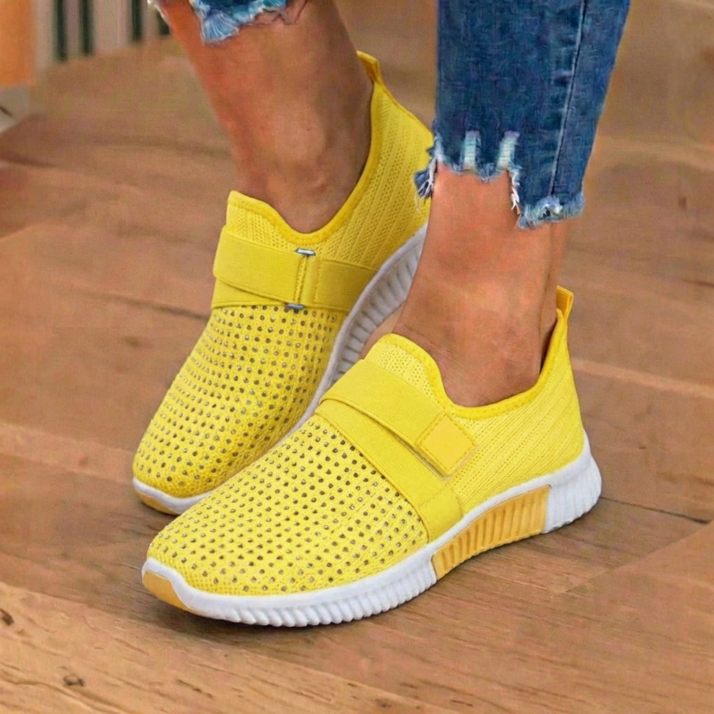 Orthopedic Knit Slip-On Sneakers - Rhinestone Embellished & Adjustable Strap*