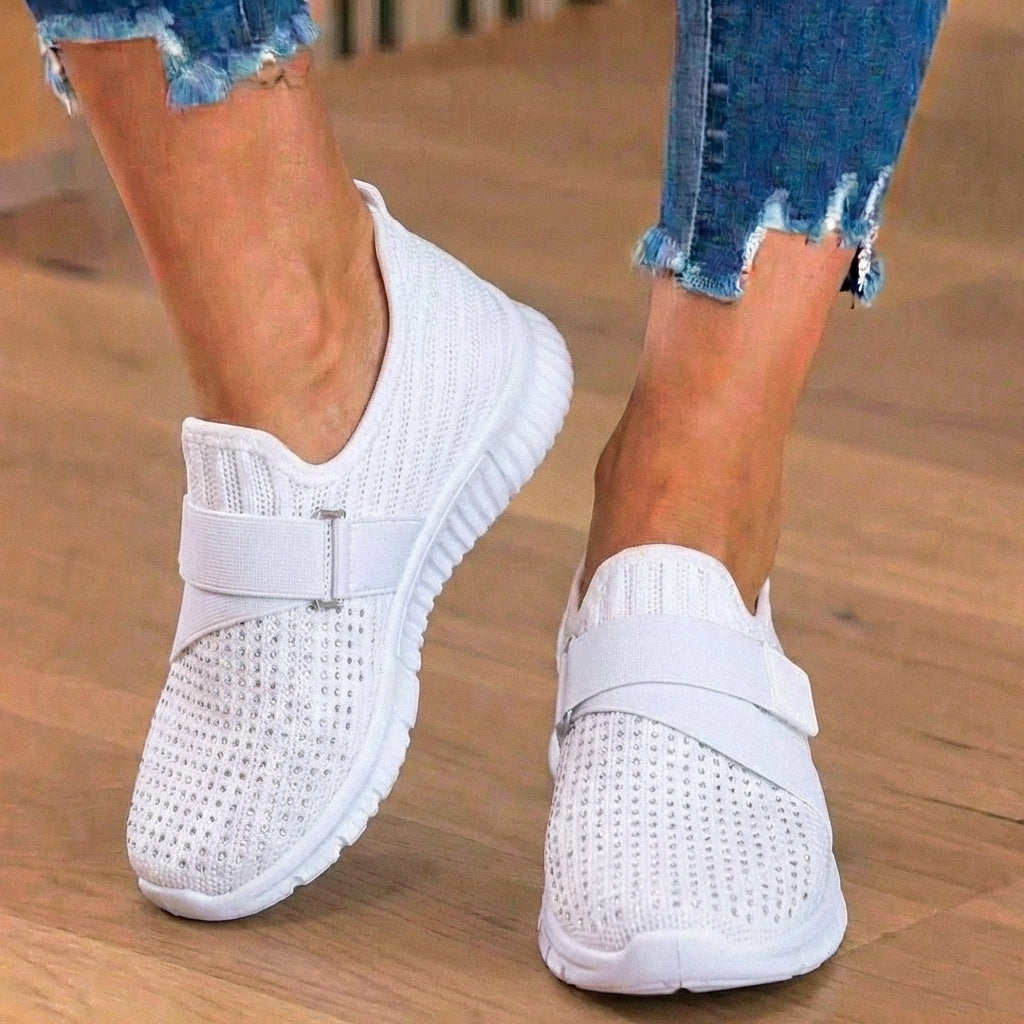 Orthopedic Knit Slip-On Sneakers - Rhinestone Embellished & Adjustable Strap*