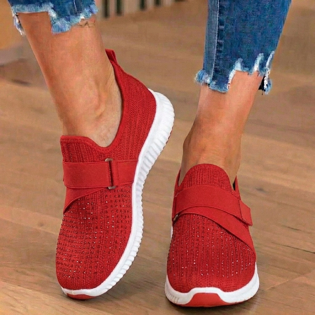 Orthopedic Knit Slip-On Sneakers - Rhinestone Embellished & Adjustable Strap*