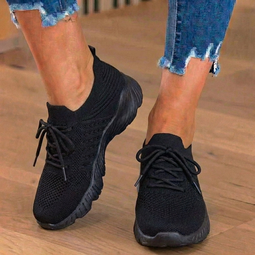 Orthopedic Knit High-Top Sneakers - Lace-Up Closure & Sock-Fit Collar*