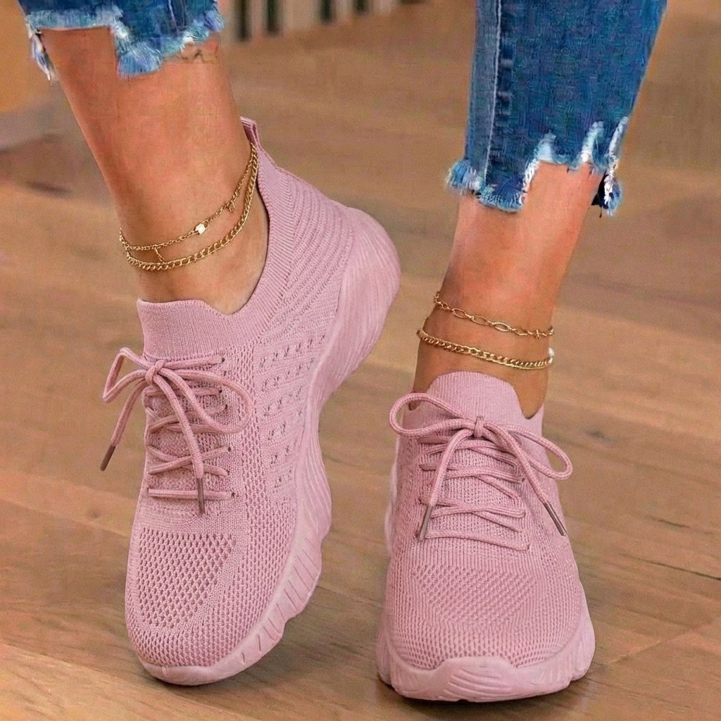 Orthopedic Knit High-Top Sneakers - Lace-Up Closure & Sock-Fit Collar*